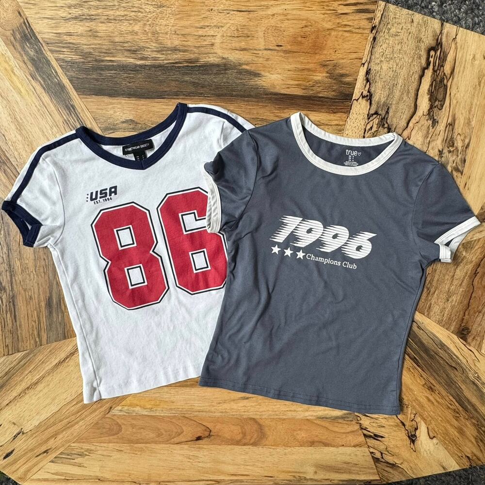 Lot of 2 Retro Graphic Ringer Tees Small • Streetwear Society 98 True Craft 1996